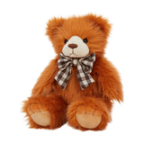14 Inch Long Fur Teddy Bear Plush Toy with Plaid Bow