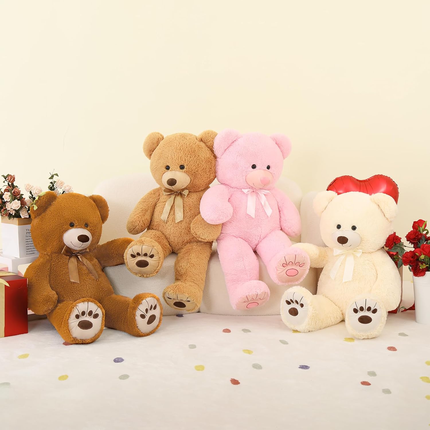 Teddy Bear Plush Toy, Light Brown/Brown/Pink/Beige, 35.4/48.82/59 Inches