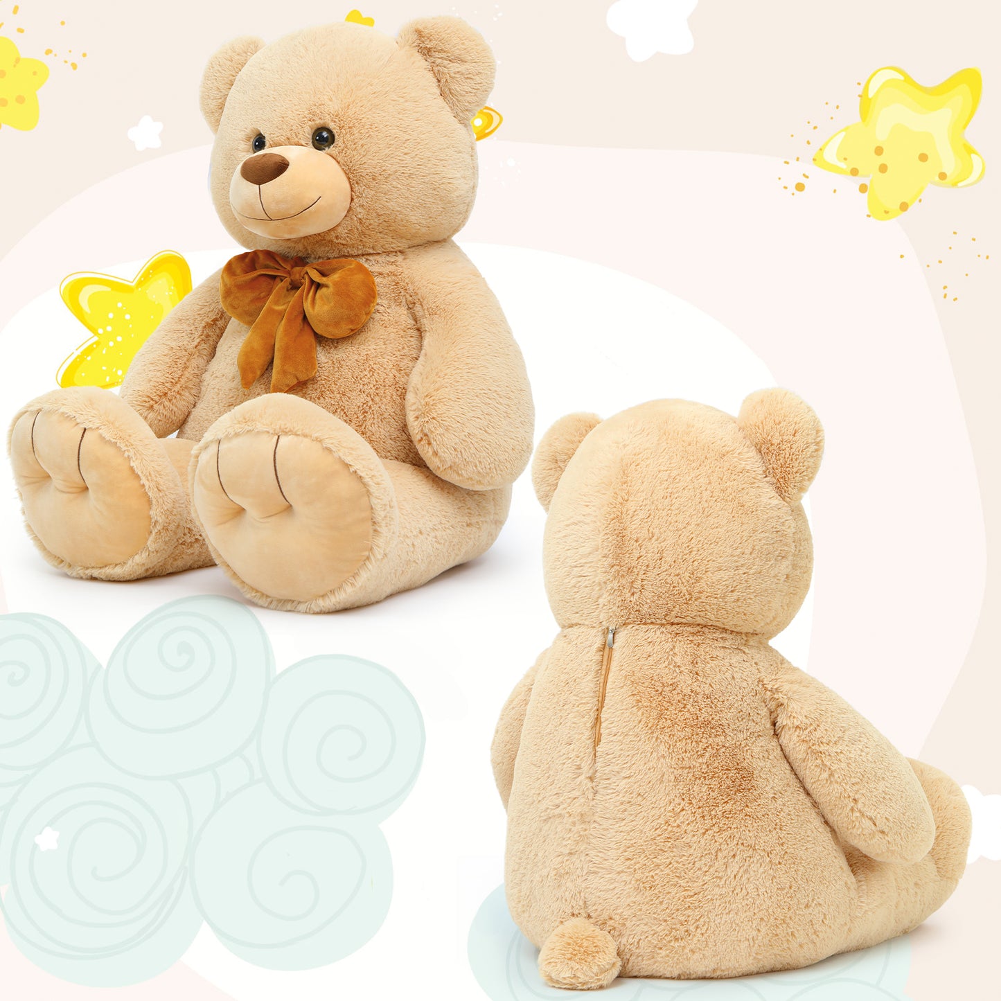 Giant Brown Teddy Bear Plush Toys - Brown Teddy Bear Stuffed Animals - Massive Valentine's Day Teddy Bears&Gifts - Soft Cuddly Smiling Face Big Teddy Bear Plush Gift for Girlfriend/Boyfriend - Teddy Bear Plush Dolls for Birthday/Baby Shower/Christmas