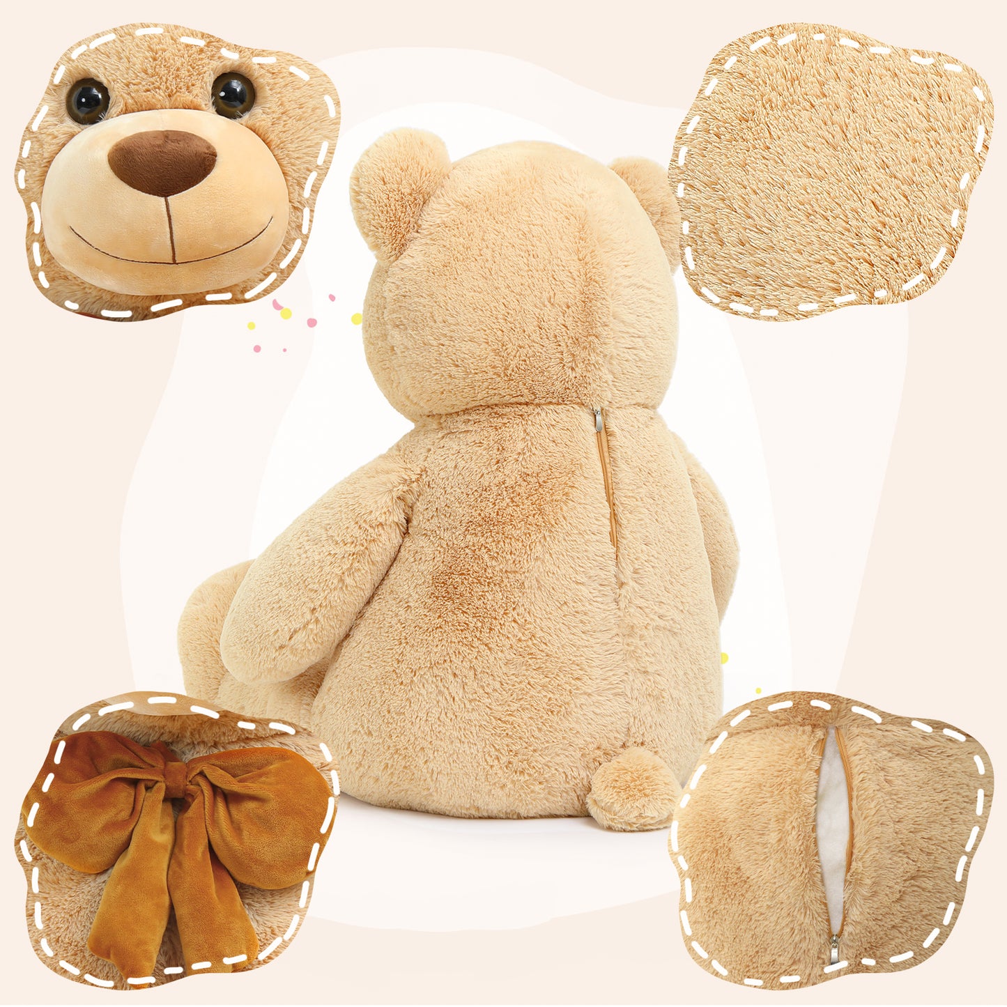 Giant Brown Teddy Bear Plush Toys - Brown Teddy Bear Stuffed Animals - Massive Valentine's Day Teddy Bears&Gifts - Soft Cuddly Smiling Face Big Teddy Bear Plush Gift for Girlfriend/Boyfriend - Teddy Bear Plush Dolls for Birthday/Baby Shower/Christmas
