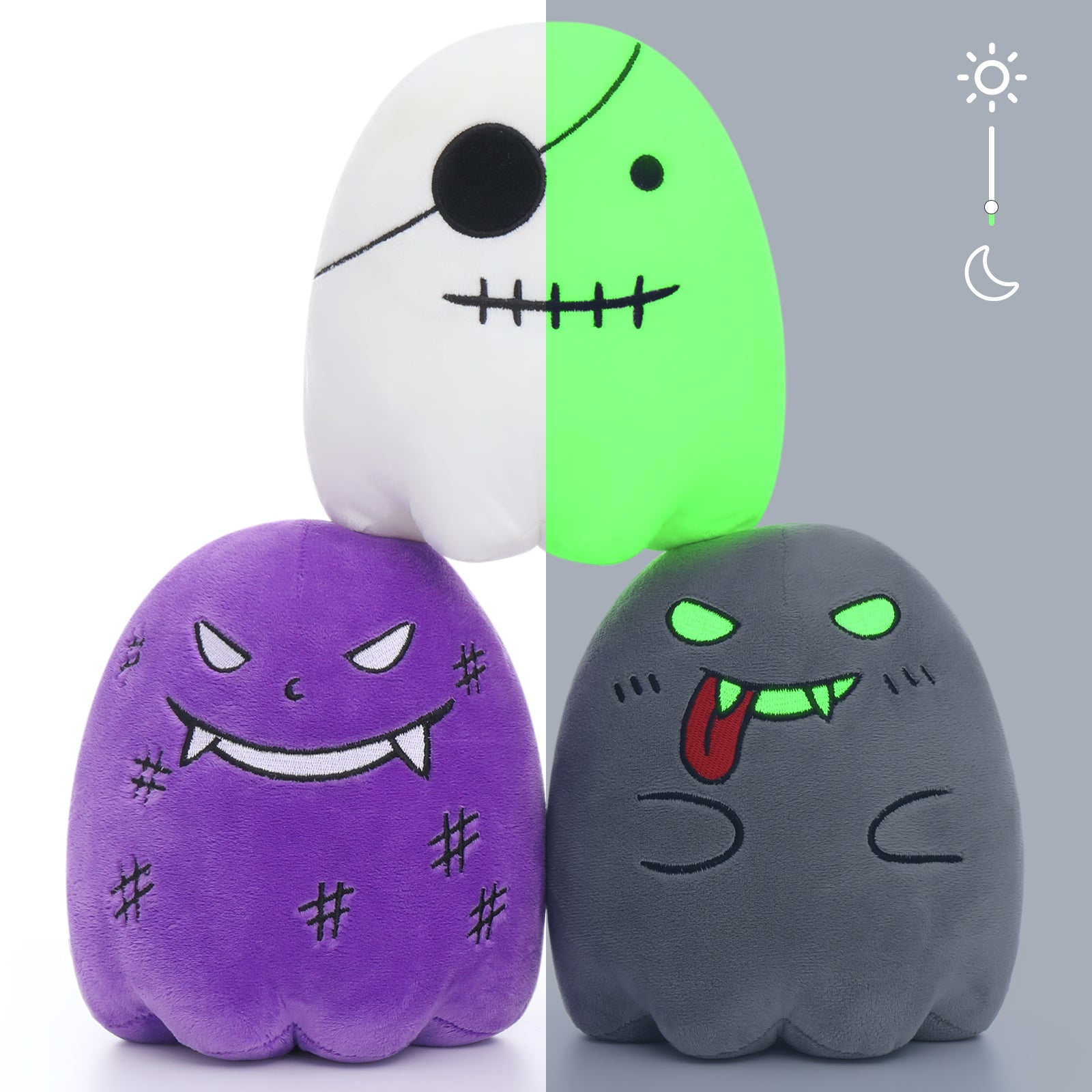 Three Cute Halloween Ghost Plush Toys, 6.7 Inches