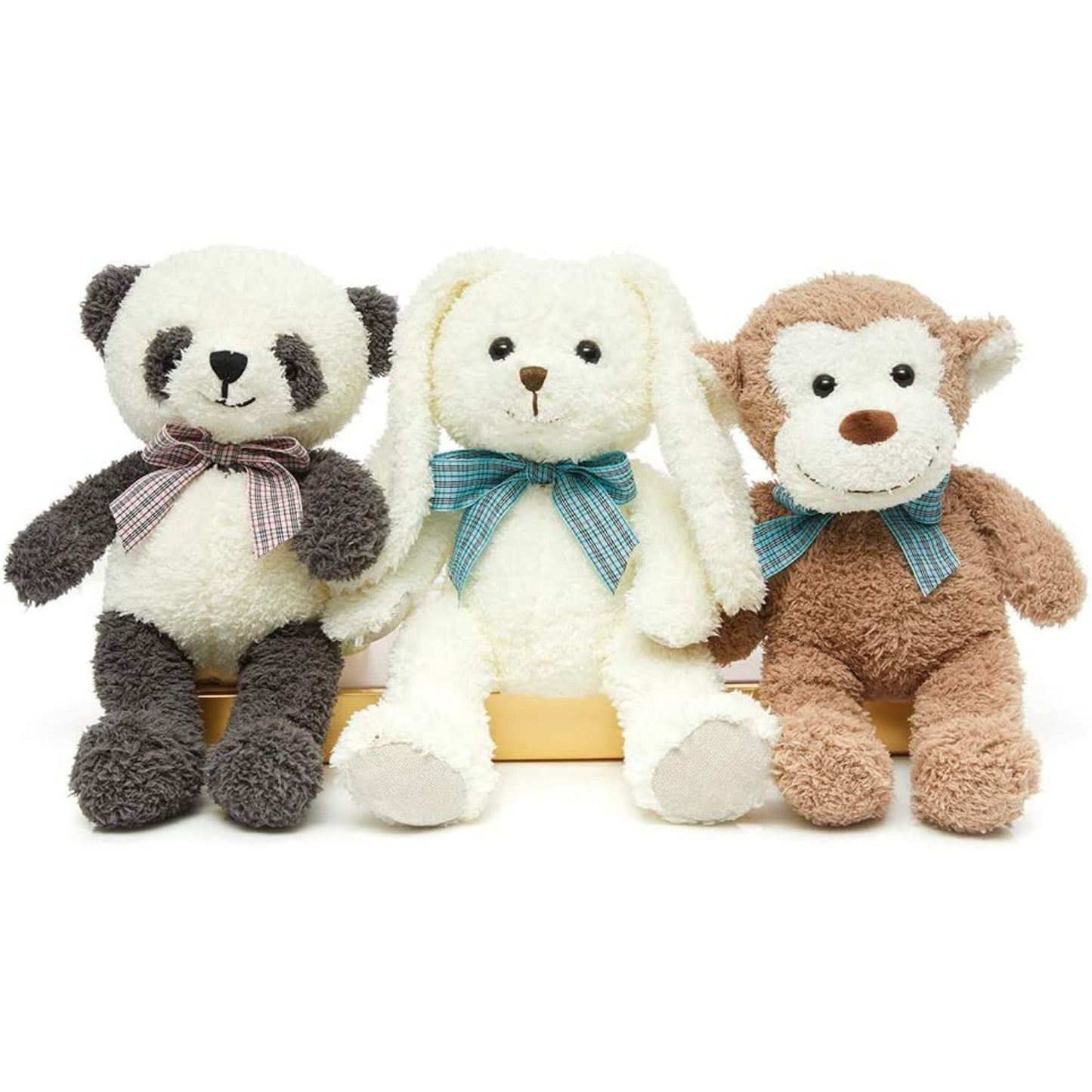 3 Packs 12 Inch Animal Plush Toy Assortment - Baby Shower Centerpiece Decoration - Small Stuffed Animal Bulk for Kids, Carnival Prizes, School Gifts, Valentine's Day Party Favors - Panda Bunny Monkey Plush