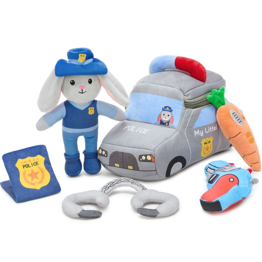 Plush Police Bunny Playset with Police Car Carrying Bag
