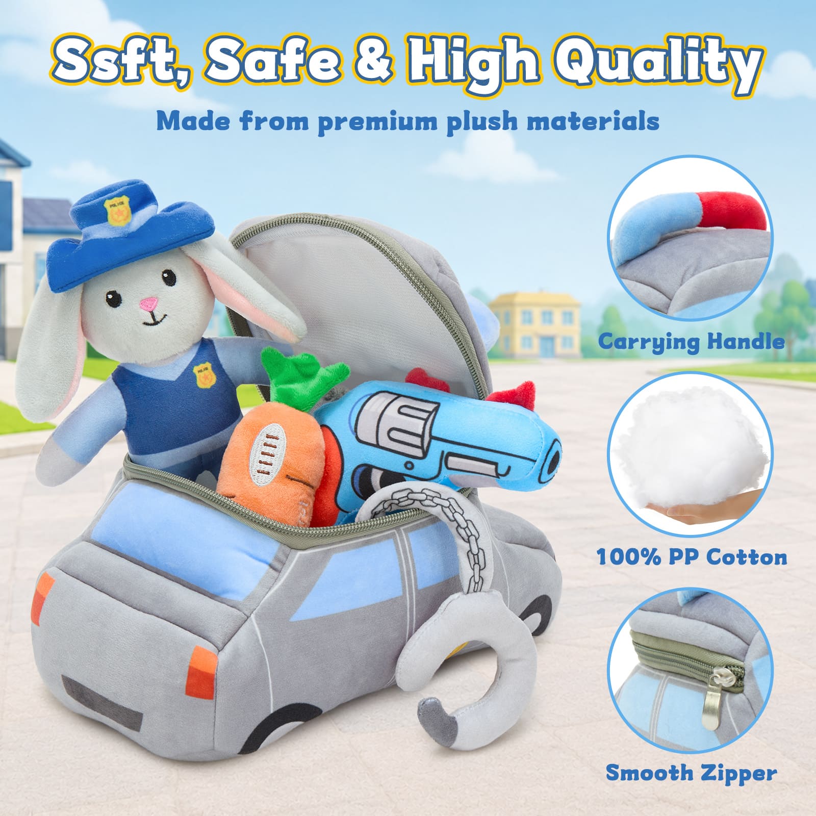Plush Police Bunny Playset with Police Car Carrying Bag