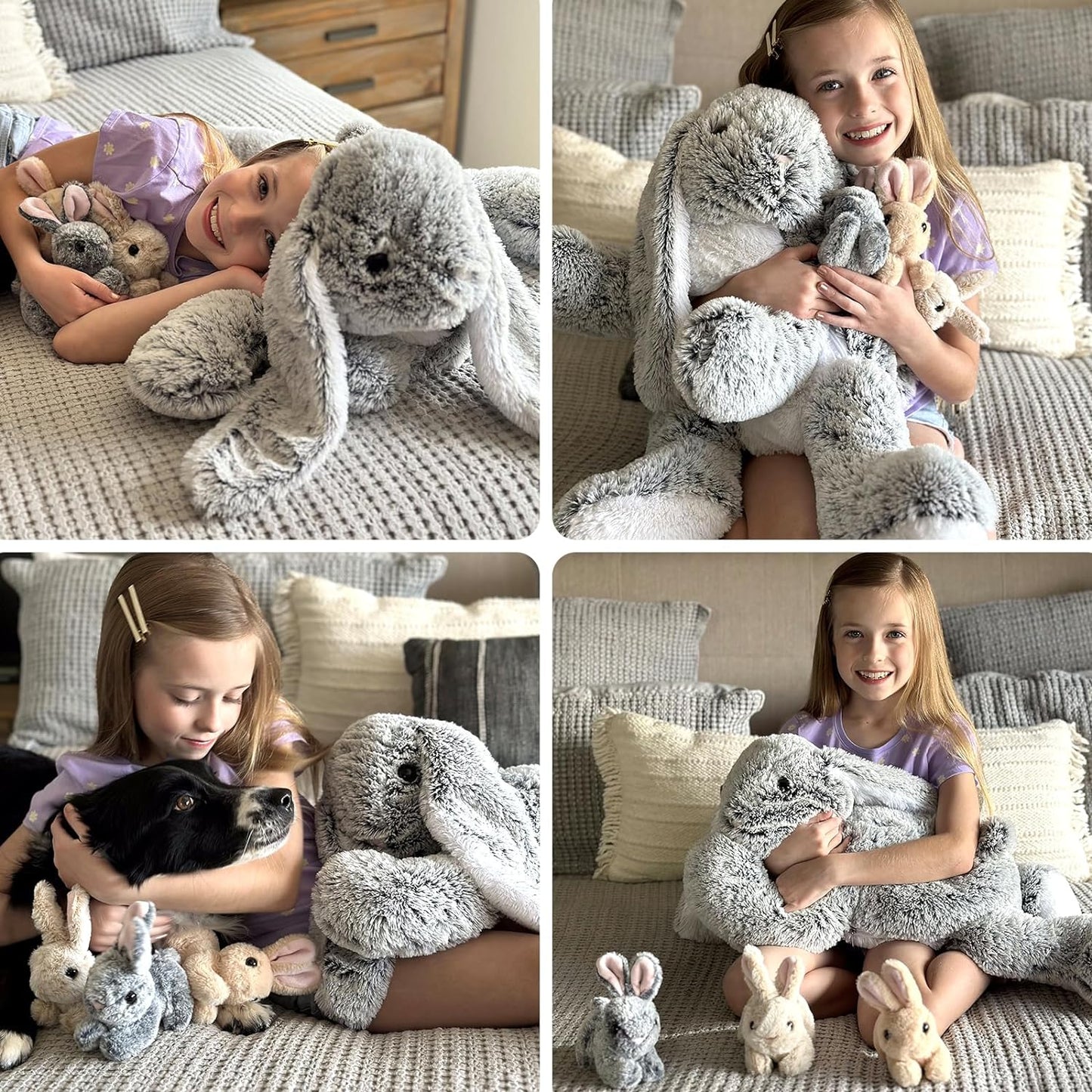 Cute Bunny Plush Toy Set, 24 Inches - Stuffed Animal Babies with Their Mom - Cute Rabbie Plush Toys for Children - Stuffed Animal with Babies in Belly - Christmas Birthday Easter Gift for Kids Teens Adults