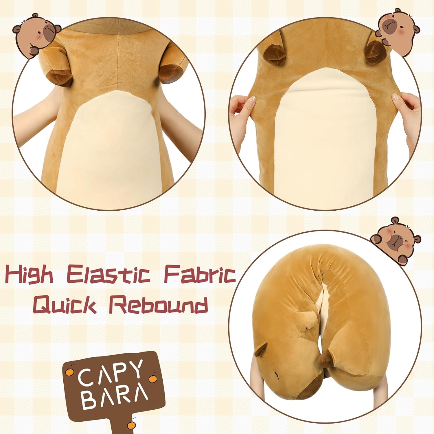 Capybara Long Throw Pillow Capybara Stuffed Animals, Brown, 43 Inches