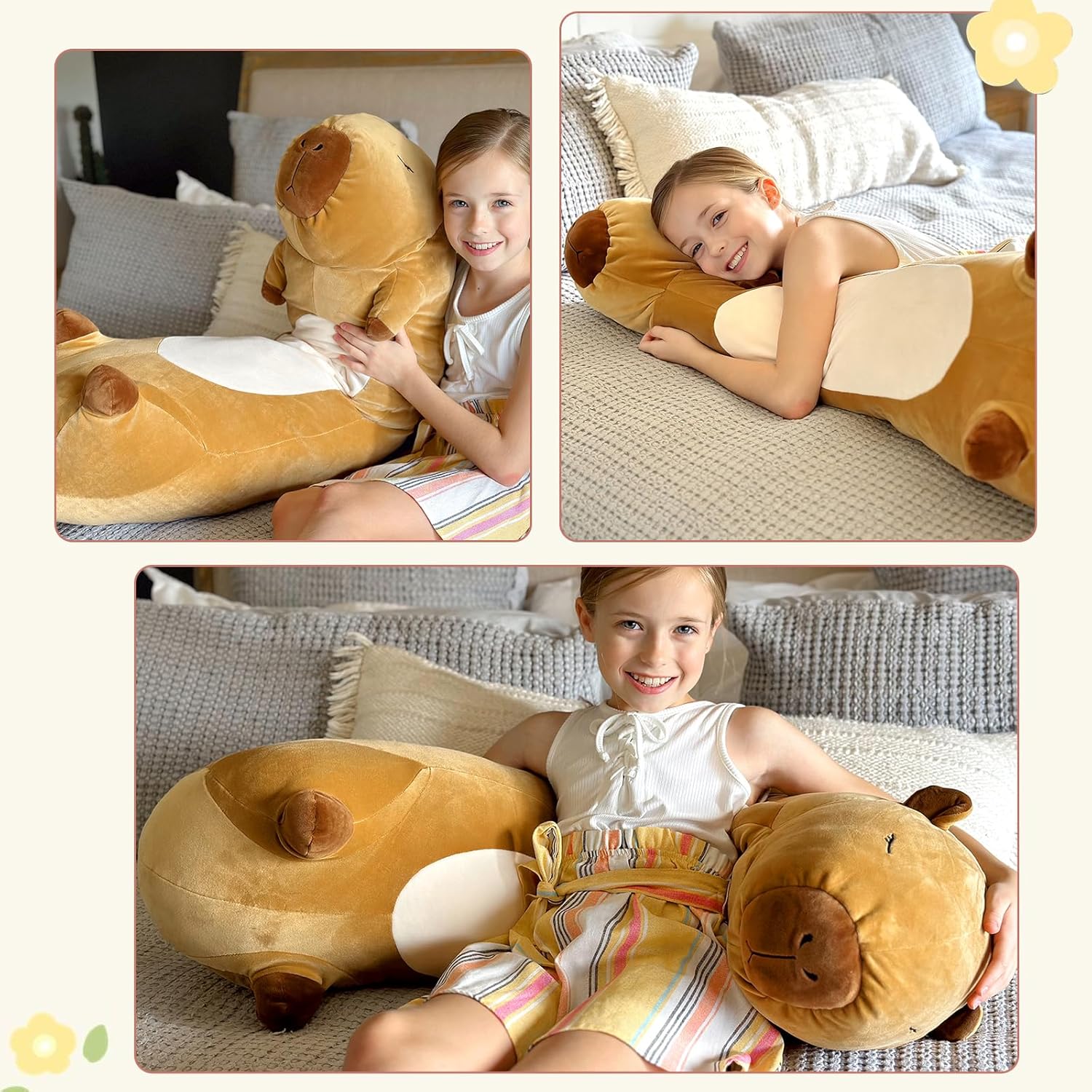 Capybara Long Throw Pillow Capybara Stuffed Animals, Brown, 39 Inches