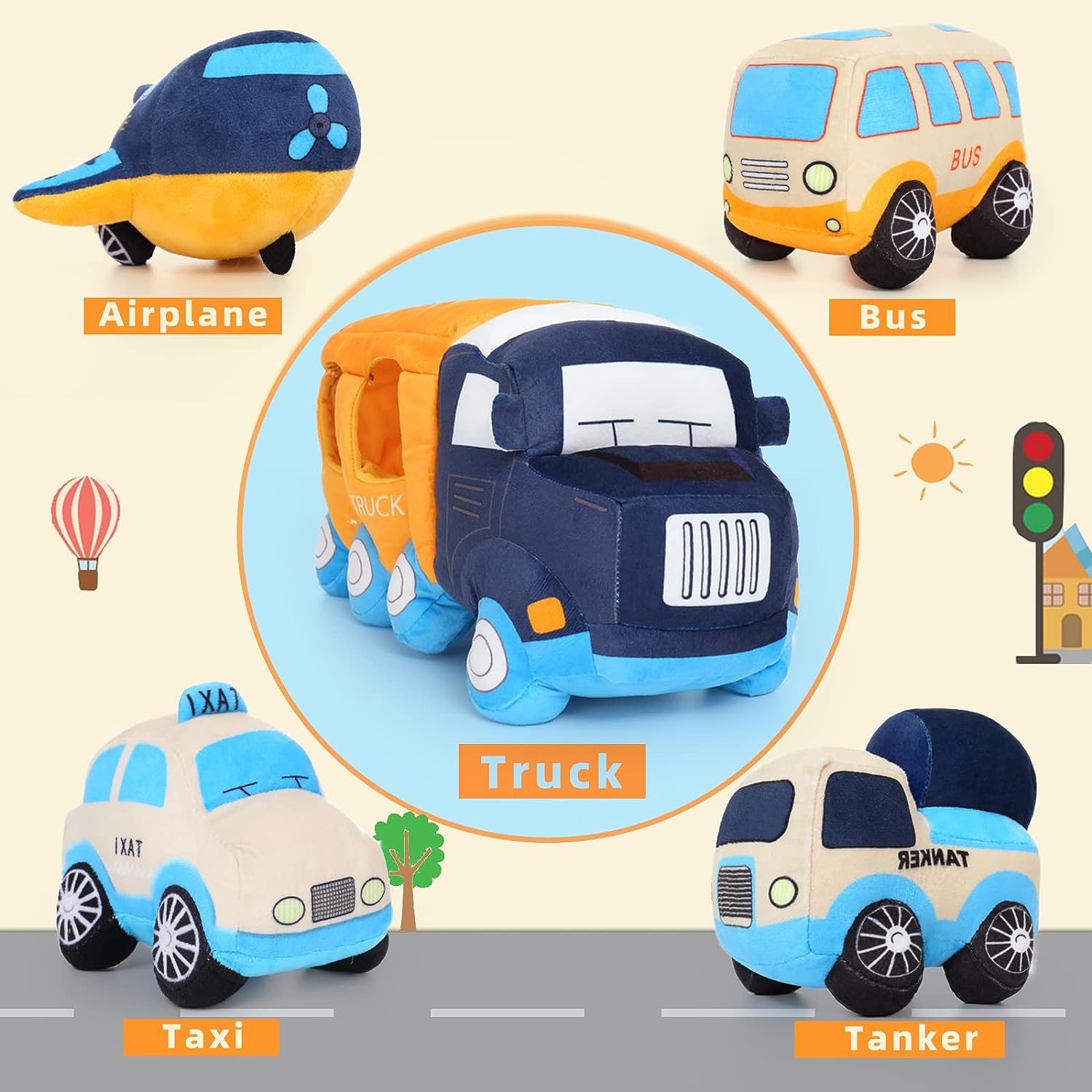 Big Car Stuffed Plush Toy Set, 15.7 Inches