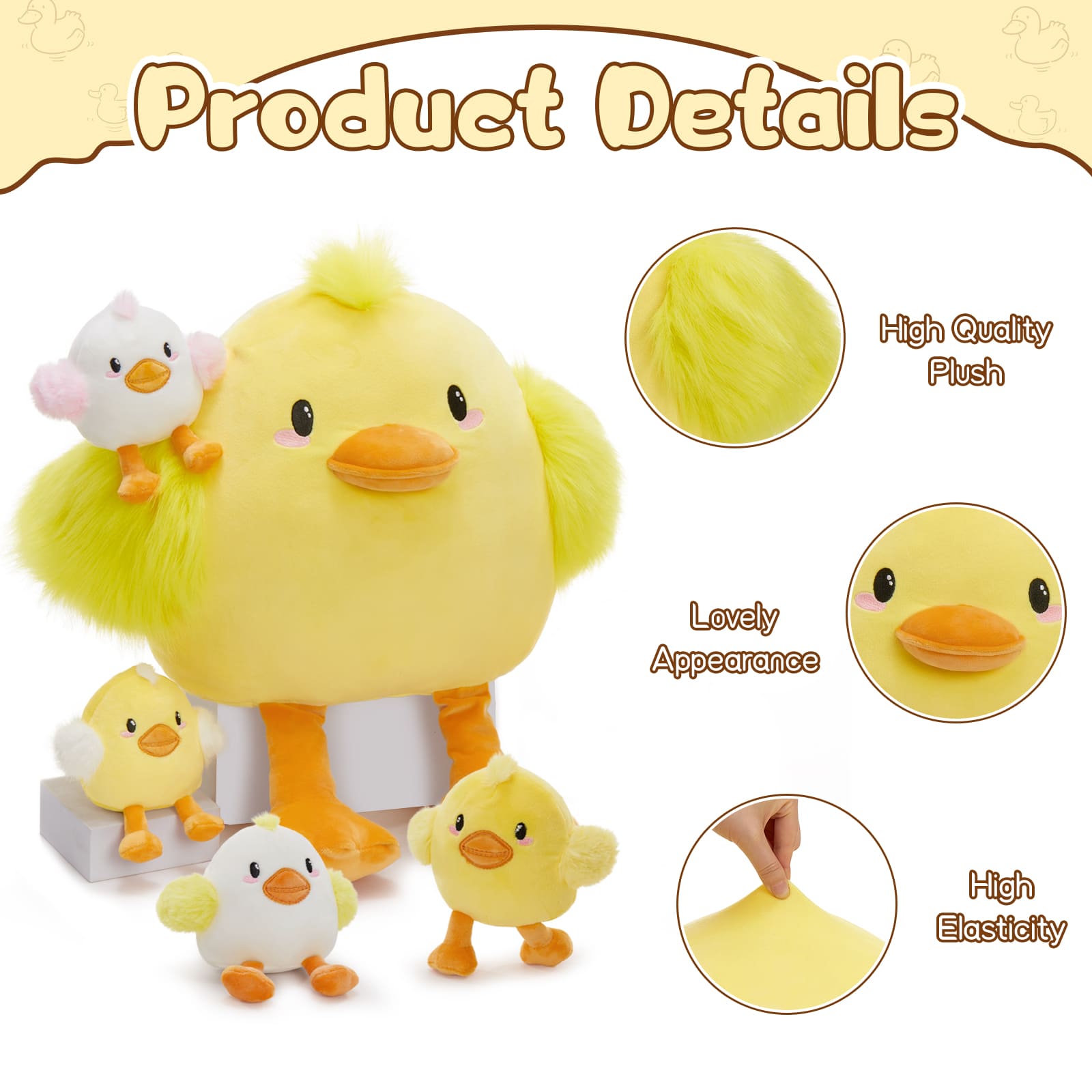 Yellow Duck Stuffed Animals with Four Babies in the Belly - Duckling Stuffed Animal Babies with Their Mom - Birthday, Christmas, Baby Shower Gift Ideas