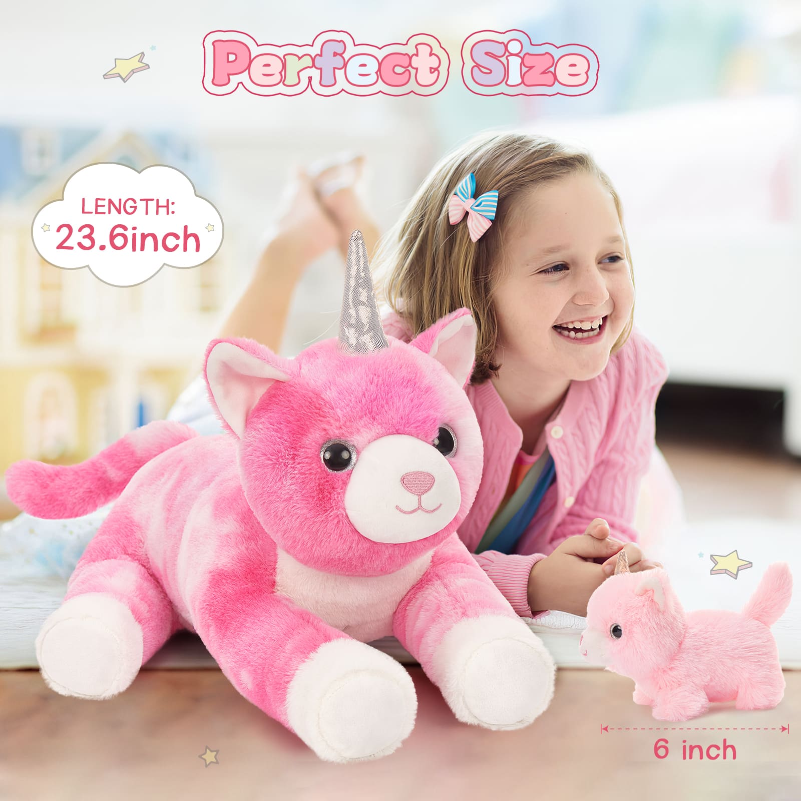 5 Pcs Cat Stuffed Animals, Pink, 23.6 Inches