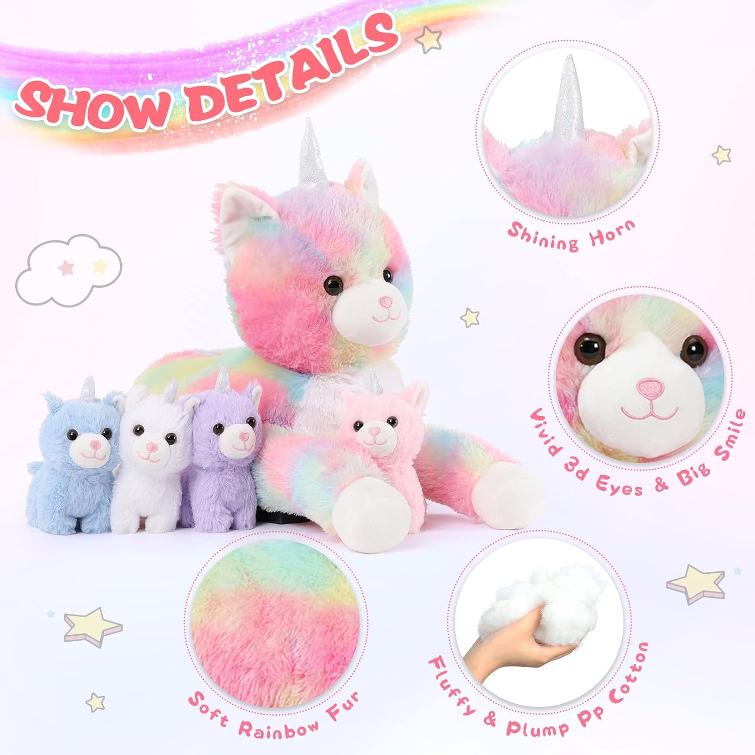 Caticorn Stuffed Animals Unicorn Cat Plush Toys, Rainbow, 22 Inches