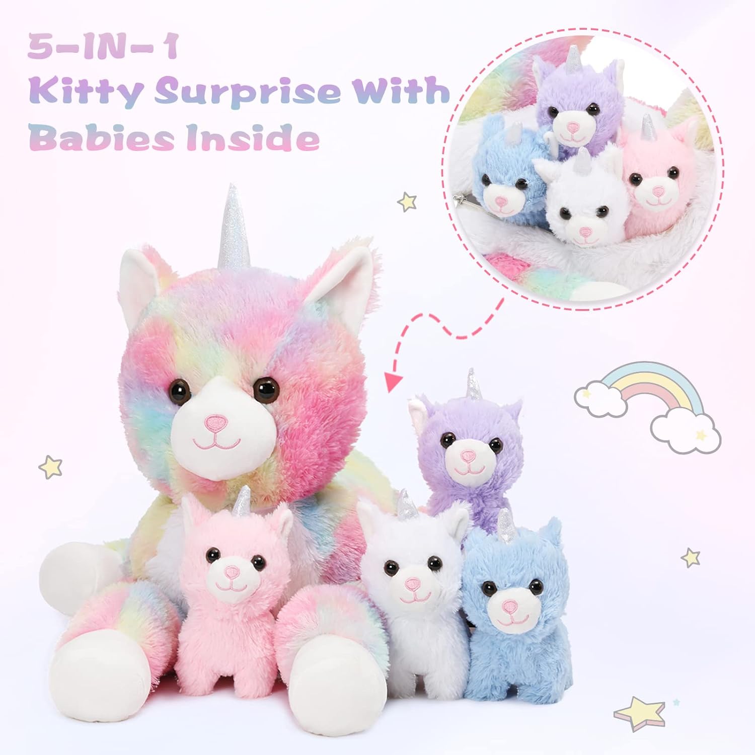 Caticorn Stuffed Animals Unicorn Cat Plush Toys, Rainbow, 22 Inches