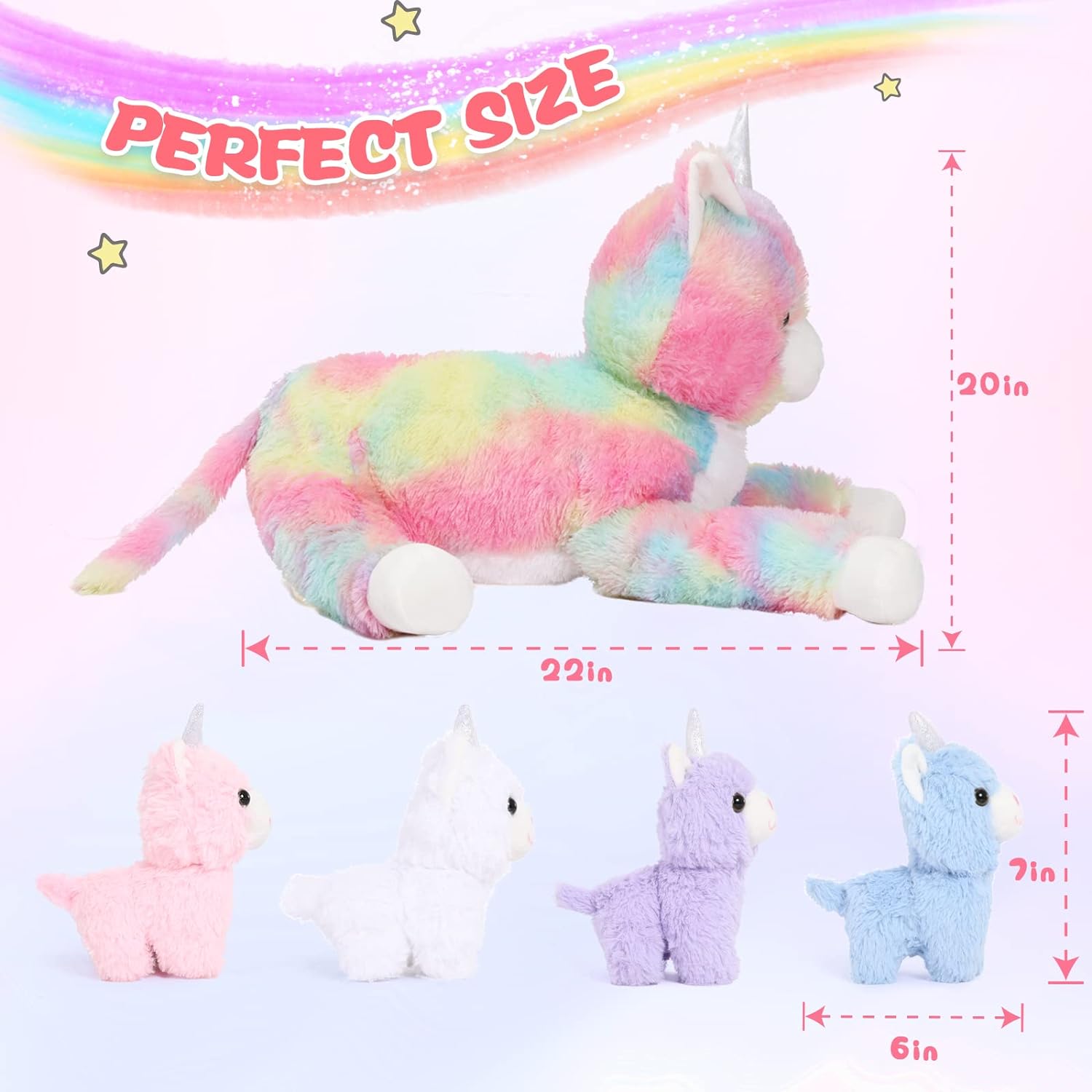 Caticorn Stuffed Animals Unicorn Cat Plush Toys, Rainbow, 22 Inches