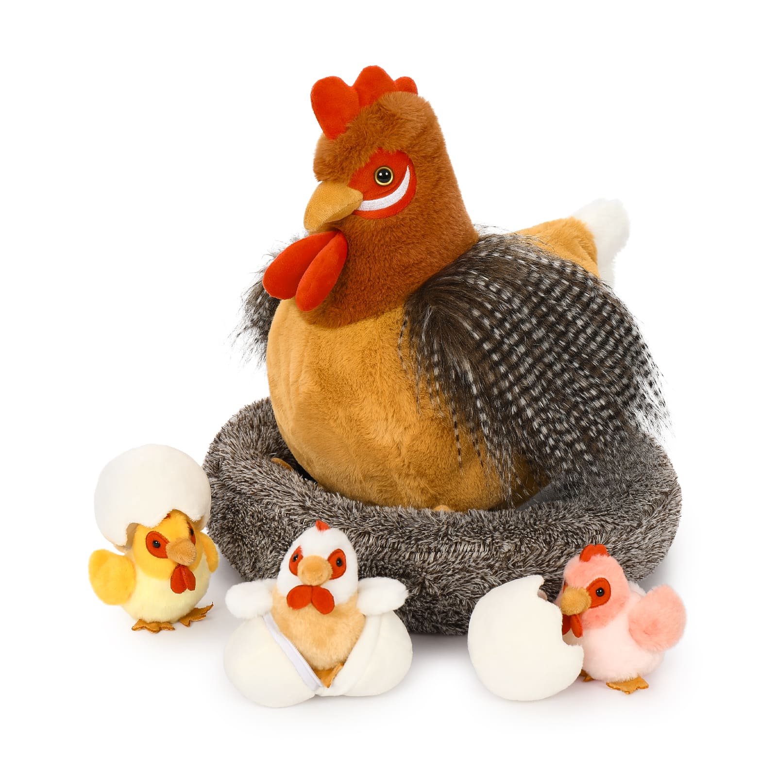 13.8-Inch Chicken Plush Toy Set with Chicks Eggs and Nest