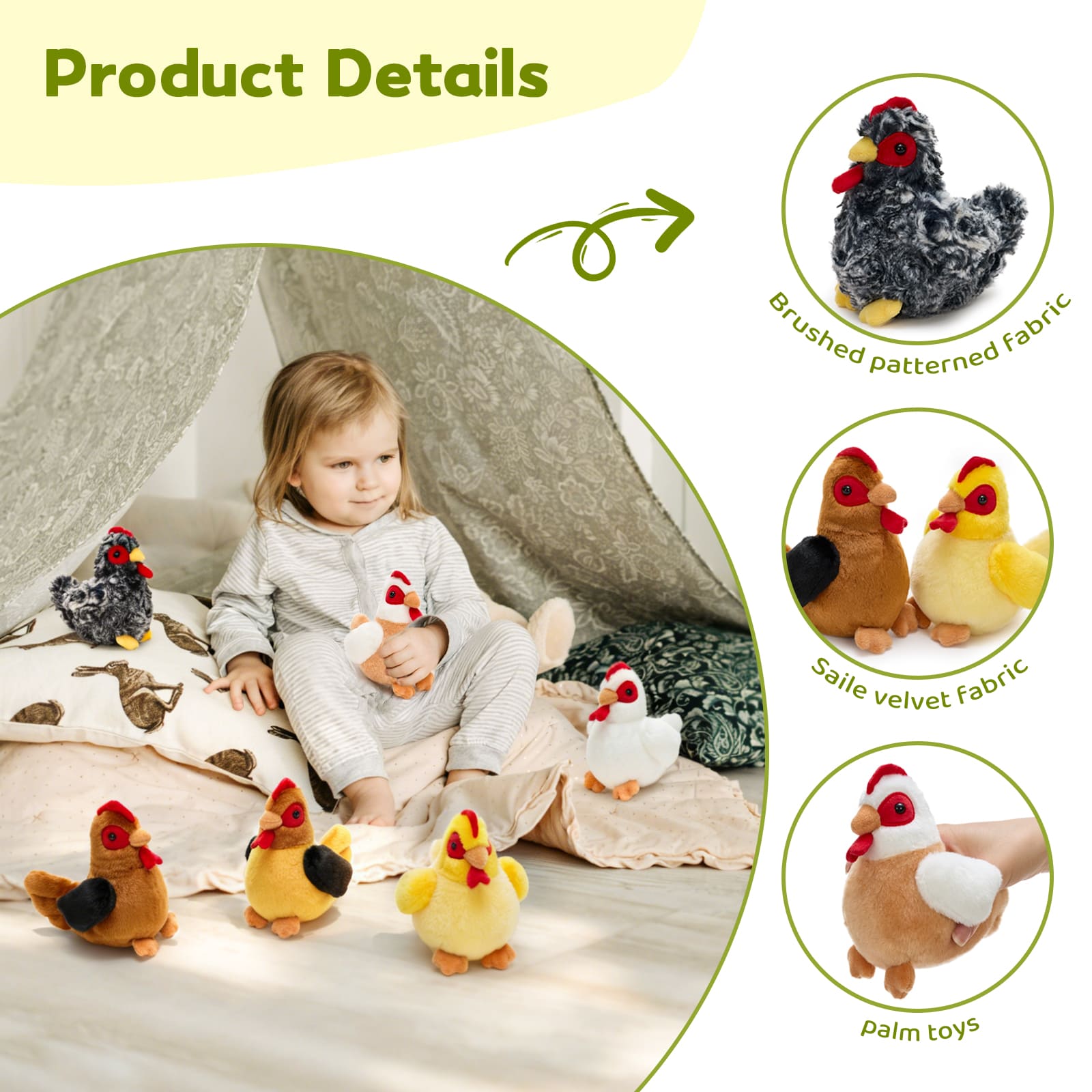 6PCS Chicken Plush Toy Set 6 Inch Farmyard Chick Stuffed Animals