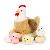 14 Inch Chicken Plush Toy Set with Three Chicks and Two Eggs