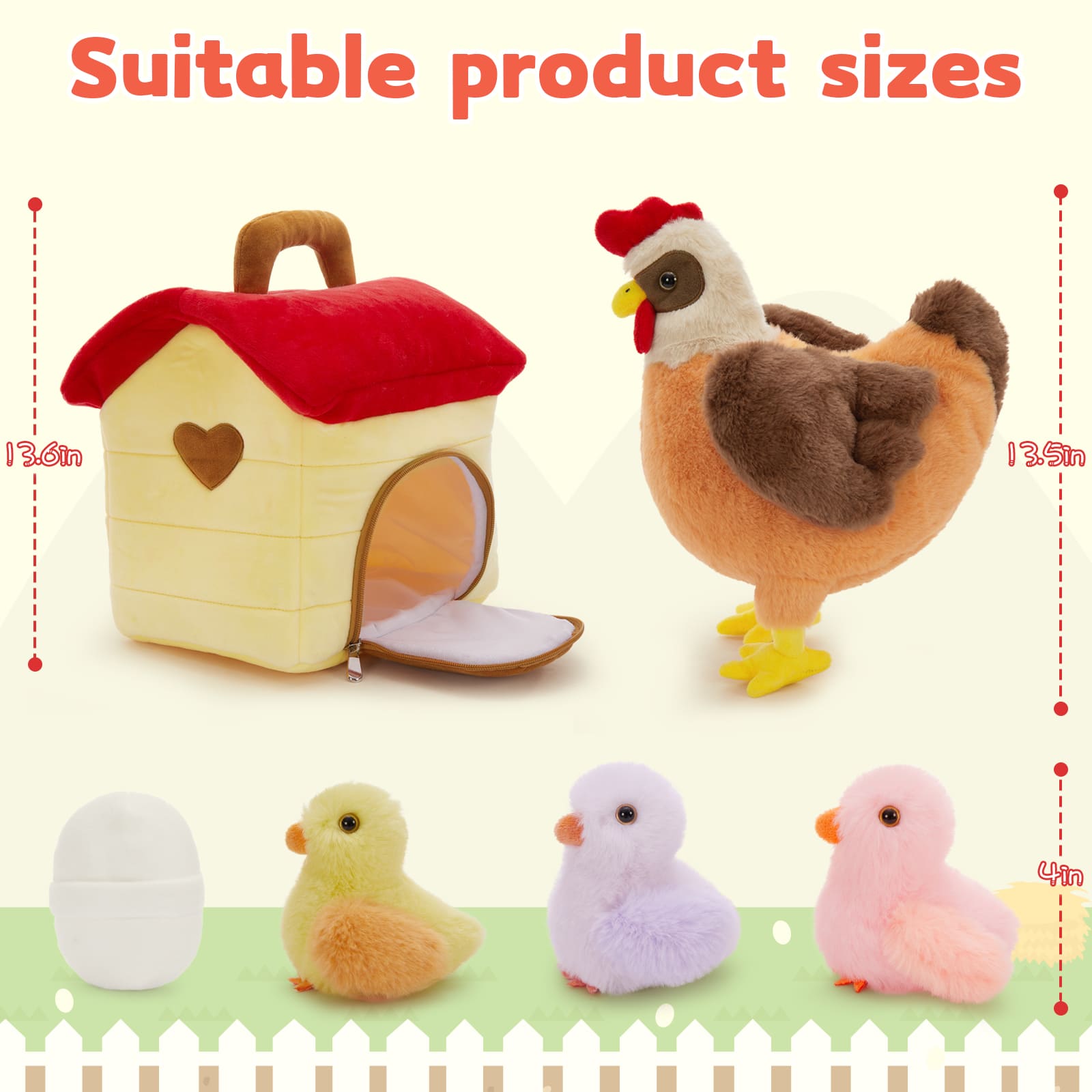 6 Pcs Chicken Stuffed Animals - Big Chicken, Three Chicks, An Egg and A Chicken Coop Plush Toy Set - Farm Chicken Stuffies -  Birthday/Christmas/Baby Shower/Easter Gifts for Kids - MorisMos Stuffed Animals