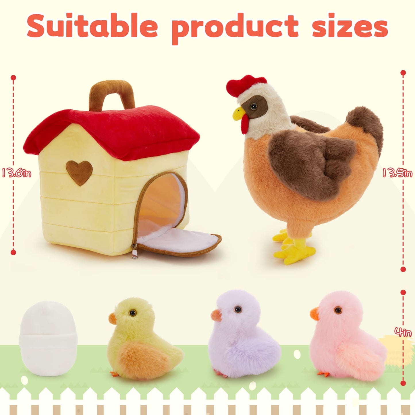 6 Pcs Chicken Stuffed Animals - Big Chicken, Three Chicks, An Egg and A Chicken Coop Plush Toy Set - Farm Chicken Stuffies -  Birthday/Christmas/Baby Shower/Easter Gifts for Kids - MorisMos Stuffed Animals