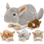 Chinchilla Plush Toys - 5 Pcs Mouse Stuffed Animals - Grey Rat Plush Dolls - 19.6 Inch Big Rat Plush - Stuffed Animals with Babies in the Belly - Stuffed Animal Babies with Their Mom - Cute Birthday/Christmas Gift for Girls Boys