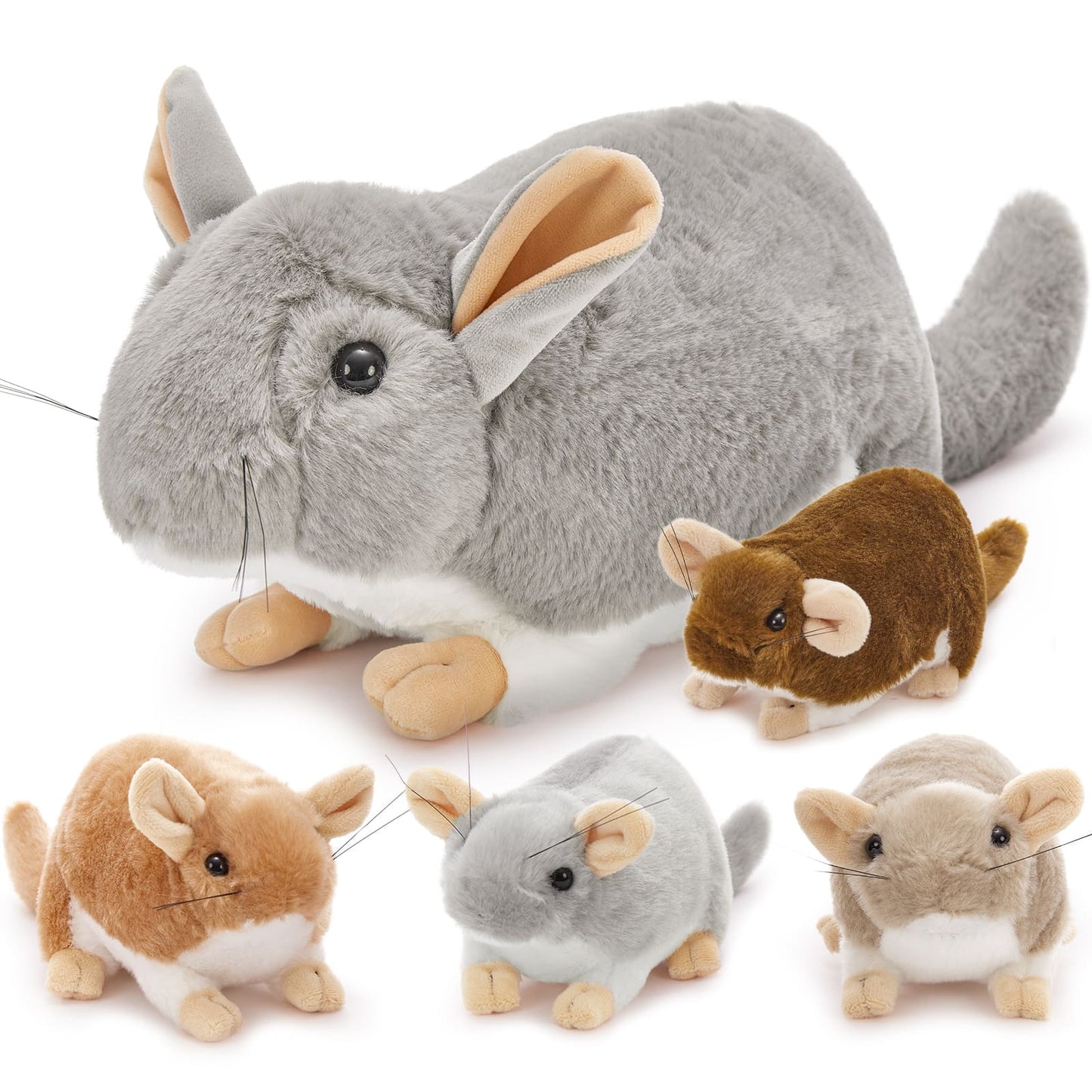 Chinchilla Plush Toys - 5 Pcs Mouse Stuffed Animals - Grey Rat Plush Dolls - 19.6 Inch Big Rat Plush - Stuffed Animals with Babies in the Belly - Stuffed Animal Babies with Their Mom - Cute Birthday/Christmas Gift for Girls Boys