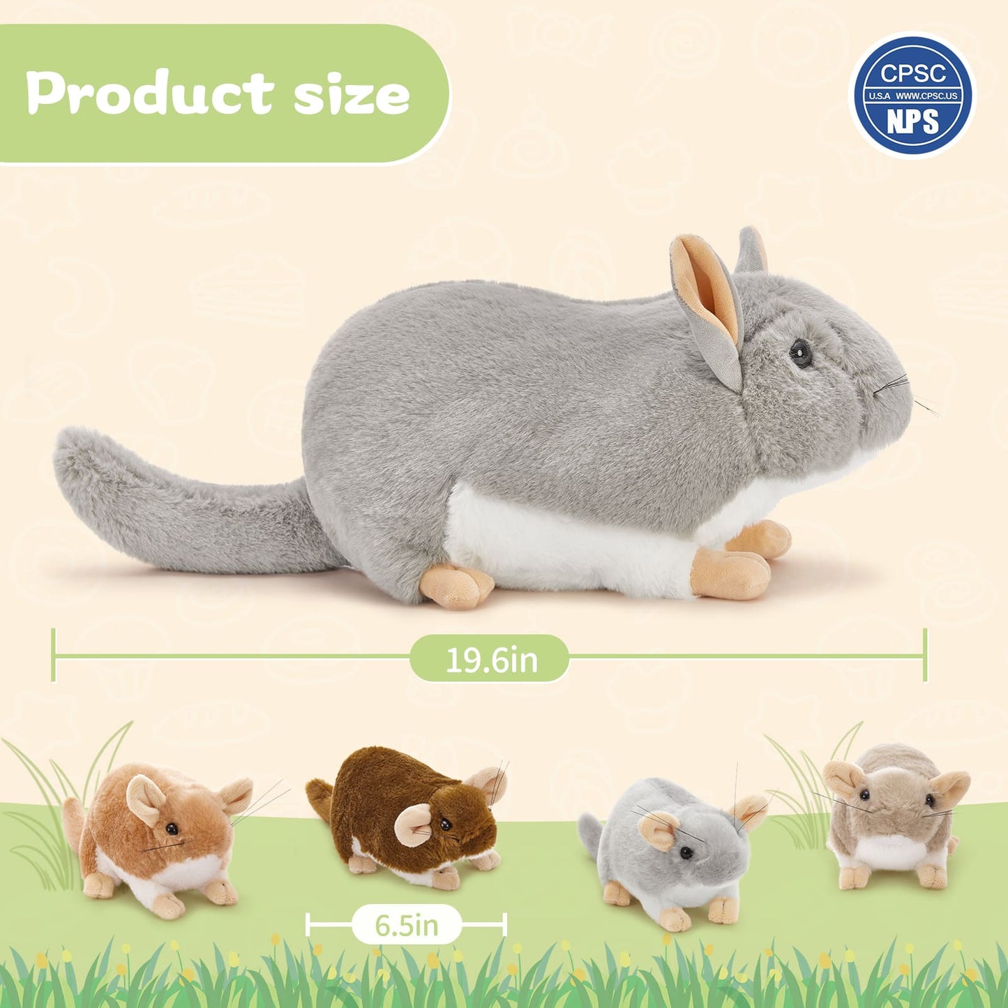Chinchilla Plush Toys - 5 Pcs Mouse Stuffed Animals - Grey Rat Plush Dolls - 19.6 Inch Big Rat Plush - Stuffed Animals with Babies in the Belly - Stuffed Animal Babies with Their Mom - Cute Birthday/Christmas Gift for Girls Boys