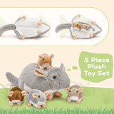 Chinchilla Plush Toys - 5 Pcs Mouse Stuffed Animals - Grey Rat Plush Dolls - 19.6 Inch Big Rat Plush - Stuffed Animals with Babies in the Belly - Stuffed Animal Babies with Their Mom - Cute Birthday/Christmas Gift for Girls Boys
