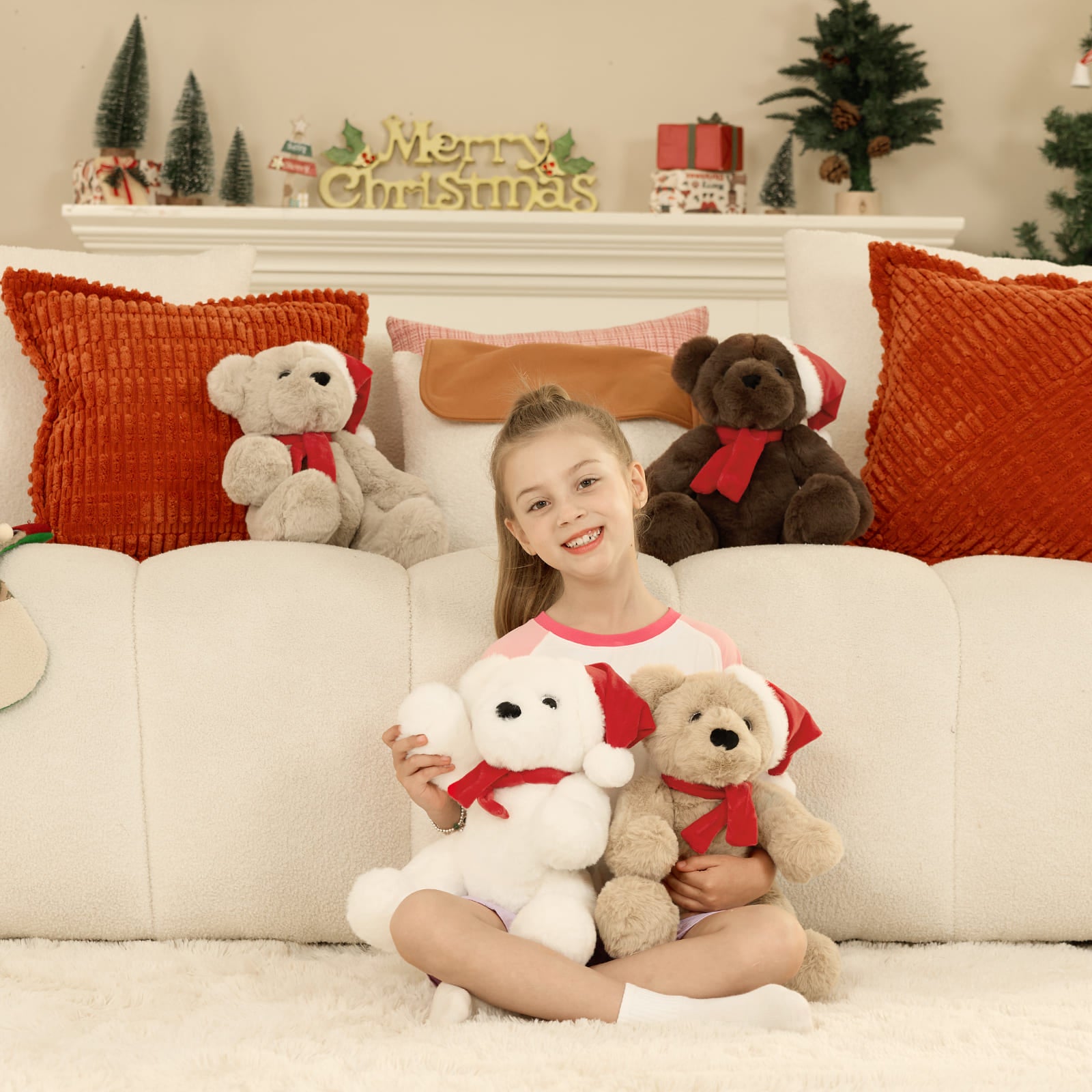 Christmas Teddy Bear Plush Toy, Brown/Dark Brown/White, 13.78 Inches