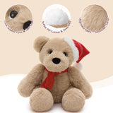 Christmas Teddy Bear - Christmas Soft Toys - A 14-inch Brown Bear Wears A Christmas Hat and Scarf - Teddy Bear Shop Near Me - Christmas Soft Toys - Christmas Gift Ideas - MorisMos Teddy Bears