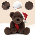 Christmas Teddy Bear - Christmas Soft Toys - A 14-inch Dark Brown Bear Wears A Christmas Hat and Scarf - Teddy Bear Shop Near Me - Christmas Soft Toys - Christmas Gift Ideas - MorisMos Teddy Bears