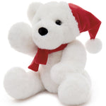Christmas Teddy Bear - Christmas Soft Toys - A 14-inch White Bear Wears A Christmas Hat and Scarf - Teddy Bear Shop Near Me - Christmas Soft Toys - Christmas Gift Ideas - MorisMos Teddy Bears