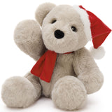 Christmas Teddy Bear - Christmas Soft Toys - A 14-inch Light Brown Bear Wears A Christmas Hat and Scarf - Teddy Bear Shop Near Me - Christmas Soft Toys - Christmas Gift Ideas - MorisMos Teddy Bears