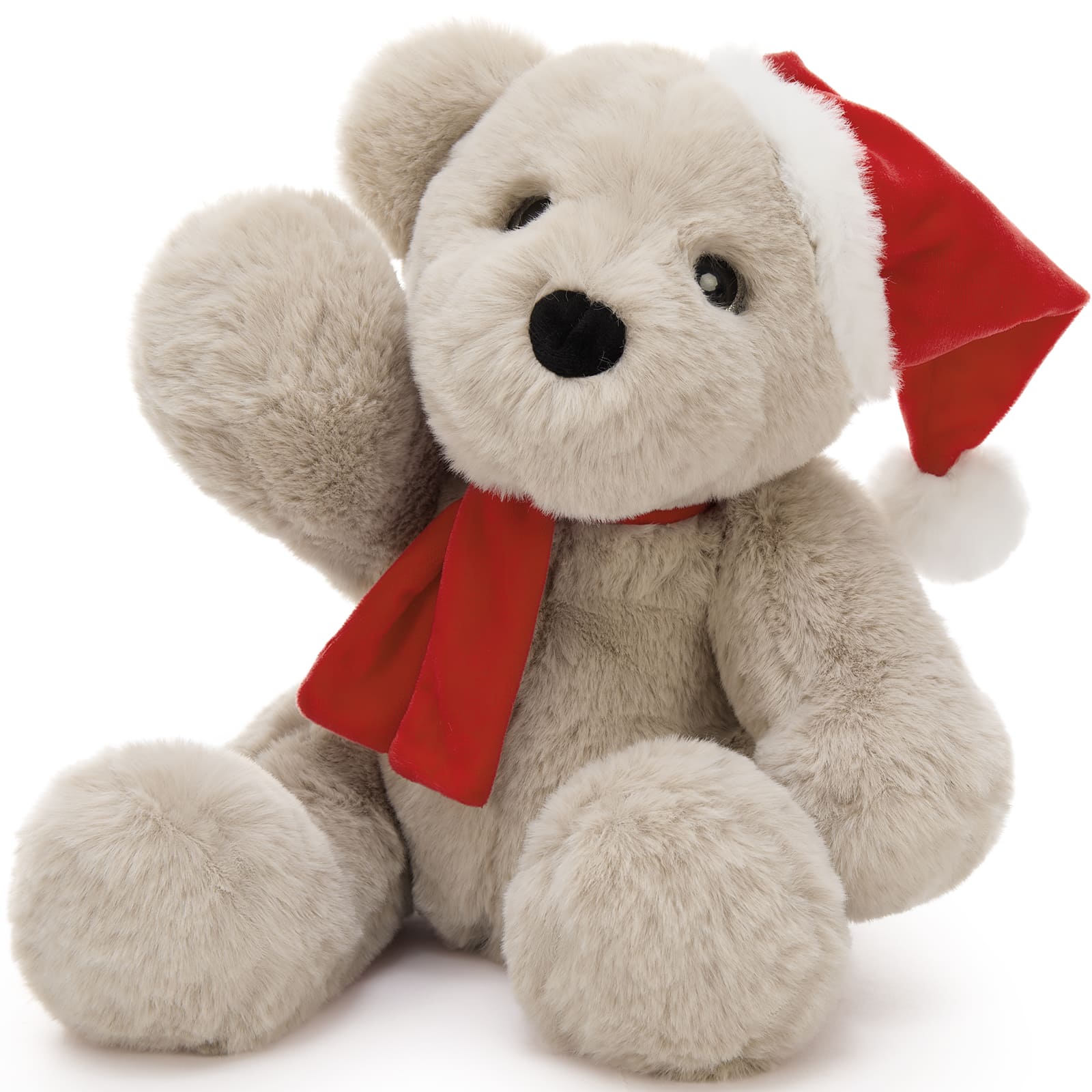 Christmas Teddy Bear - Christmas Soft Toys - A 14-inch Light Brown Bear Wears A Christmas Hat and Scarf - Teddy Bear Shop Near Me - Christmas Soft Toys - Christmas Gift Ideas - MorisMos Teddy Bears
