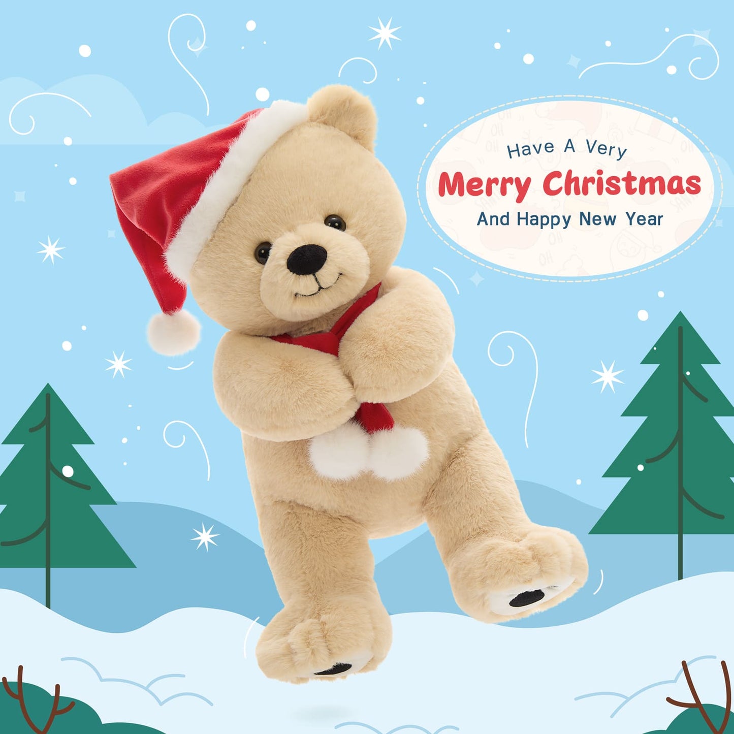 Christmas Teddy Bear Plush Toys - 14 Inches Brown Xmas Teddy Bear - Christmas Present for All Ages