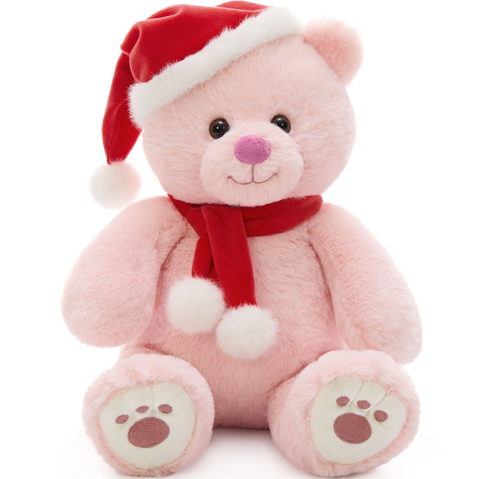 Christmas Teddy Bear Plush Toys, Brown/Pink, 14 Inches