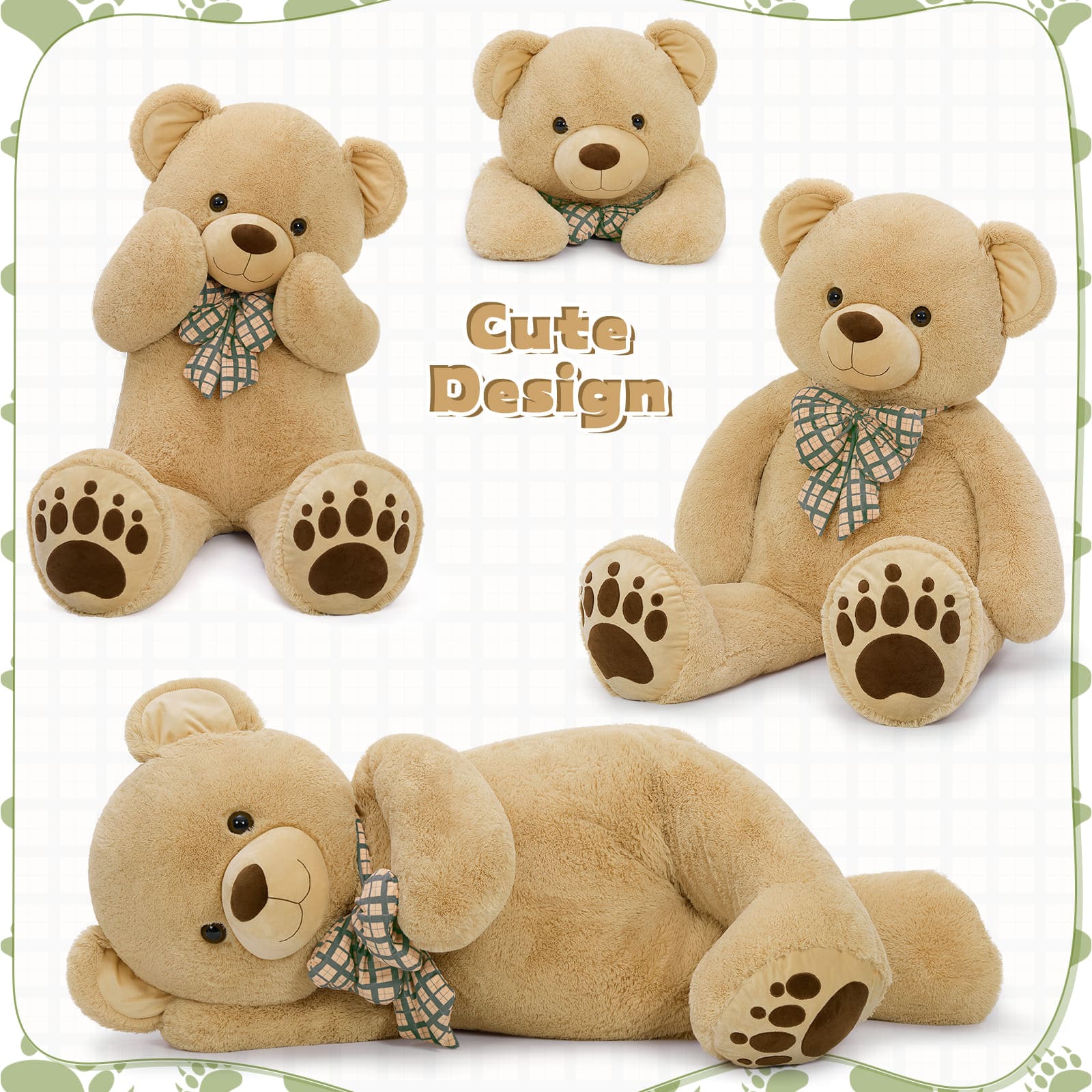 Giant Teddy Bear Stuffed Animals, Brown/Pink/Beige, 5 Feet