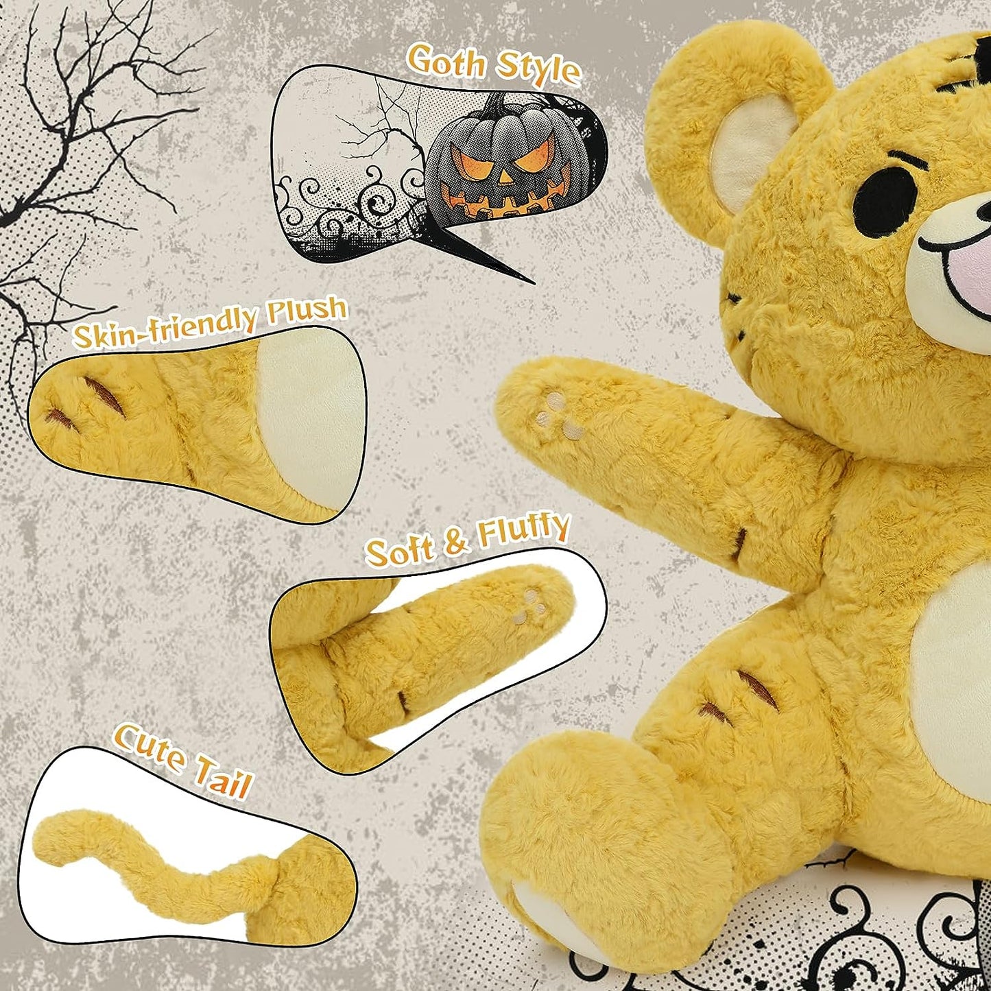 21 Inches Gothic Bear Plush Toys - Cute Creepy Plushie - Perfect Anxiety Stuffed Animal Gift for Teens and Adults - Ghotic Bear Plushies - Halloween Gift Ideas for Children - Halloween Decorations