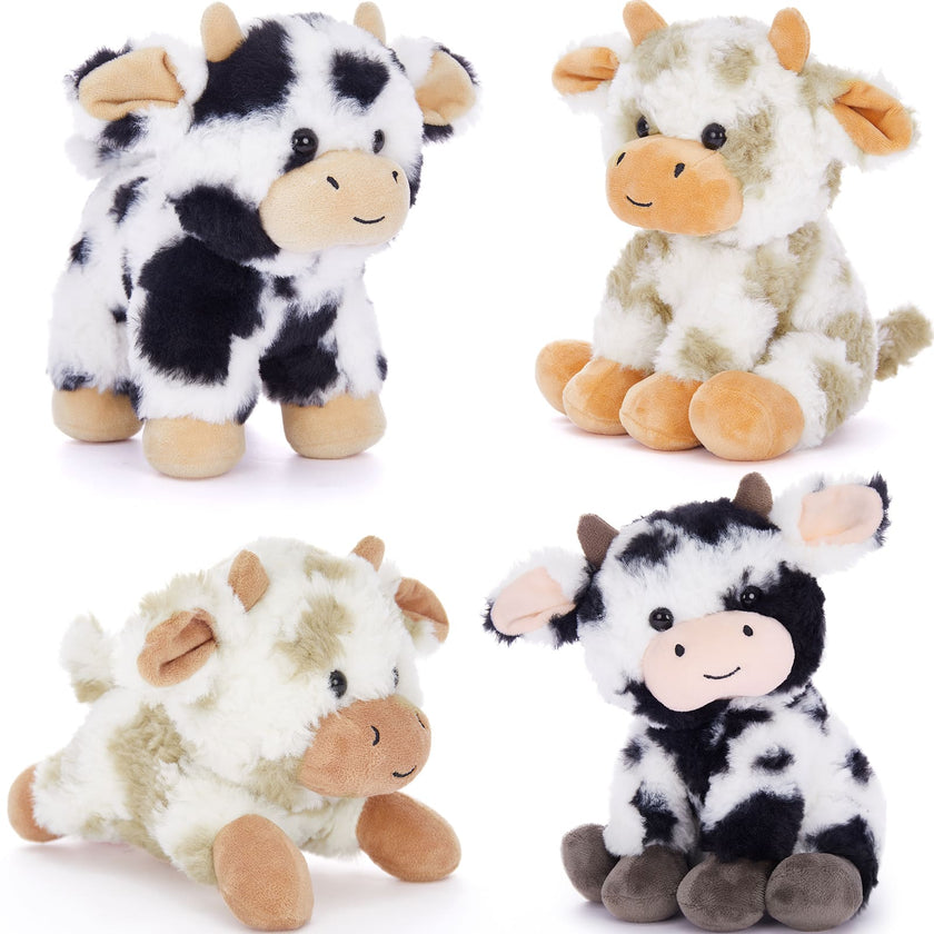4 Pcs Cow Stuffed Animals Farm Plush Toys, 8.7 Inches