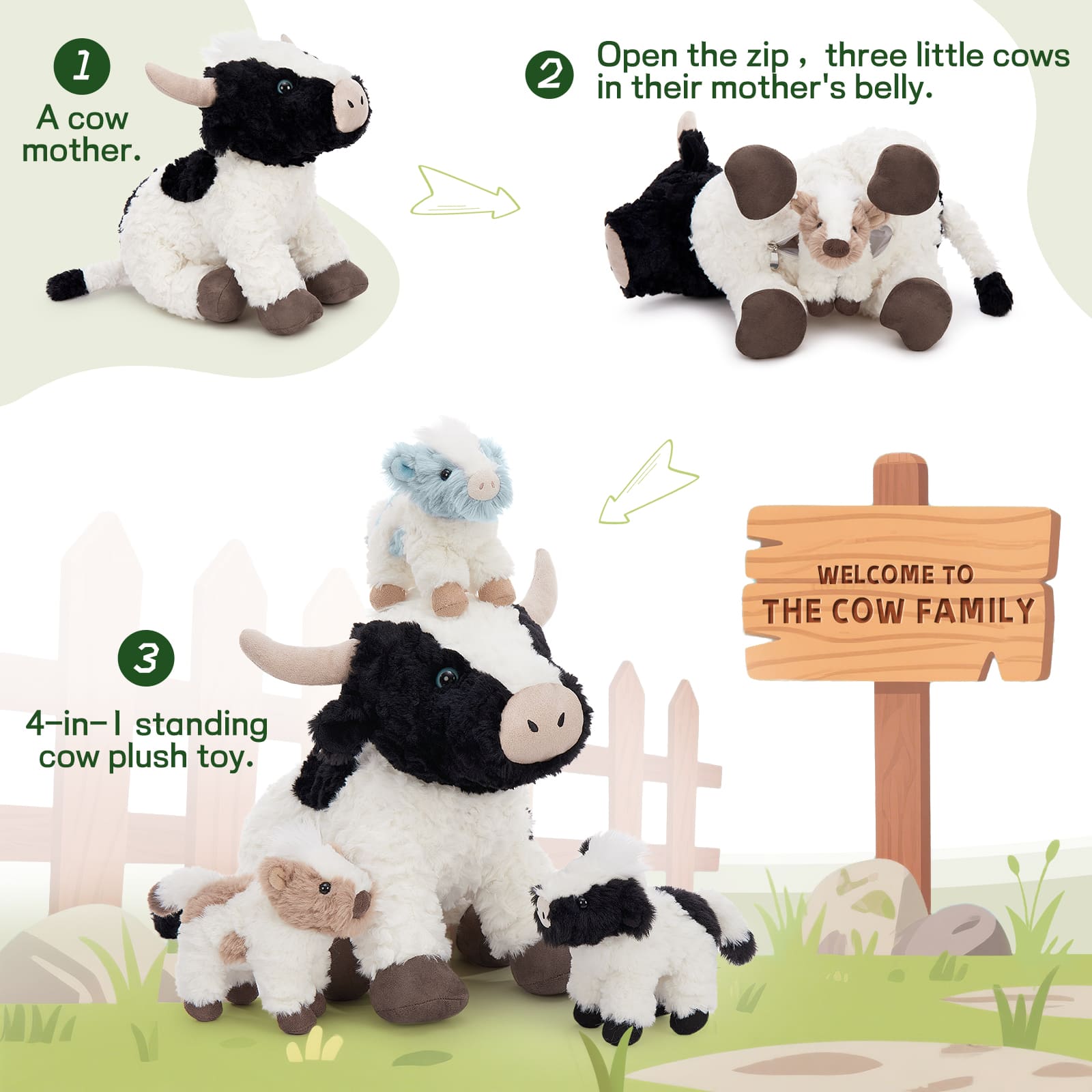 Cow Stuffed Animals Farm Plush Toy Set, 20 Inches