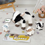 MorisMos 4 Pcs Cow Plush Toy Set, Mommy Cow Stuffed Animal with 3 Adorable Calf Babies in Mom's Belly, 20" Soft Farm Animal for Girls Boys Kids, Christmas Birthday Gift 
