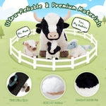 MorisMos 4 Pcs Cow Plush Toy Set, Mommy Cow Stuffed Animal with 3 Adorable Calf Babies in Mom's Belly, 20" Soft Farm Animal for Girls Boys Kids, Christmas Birthday Gift 