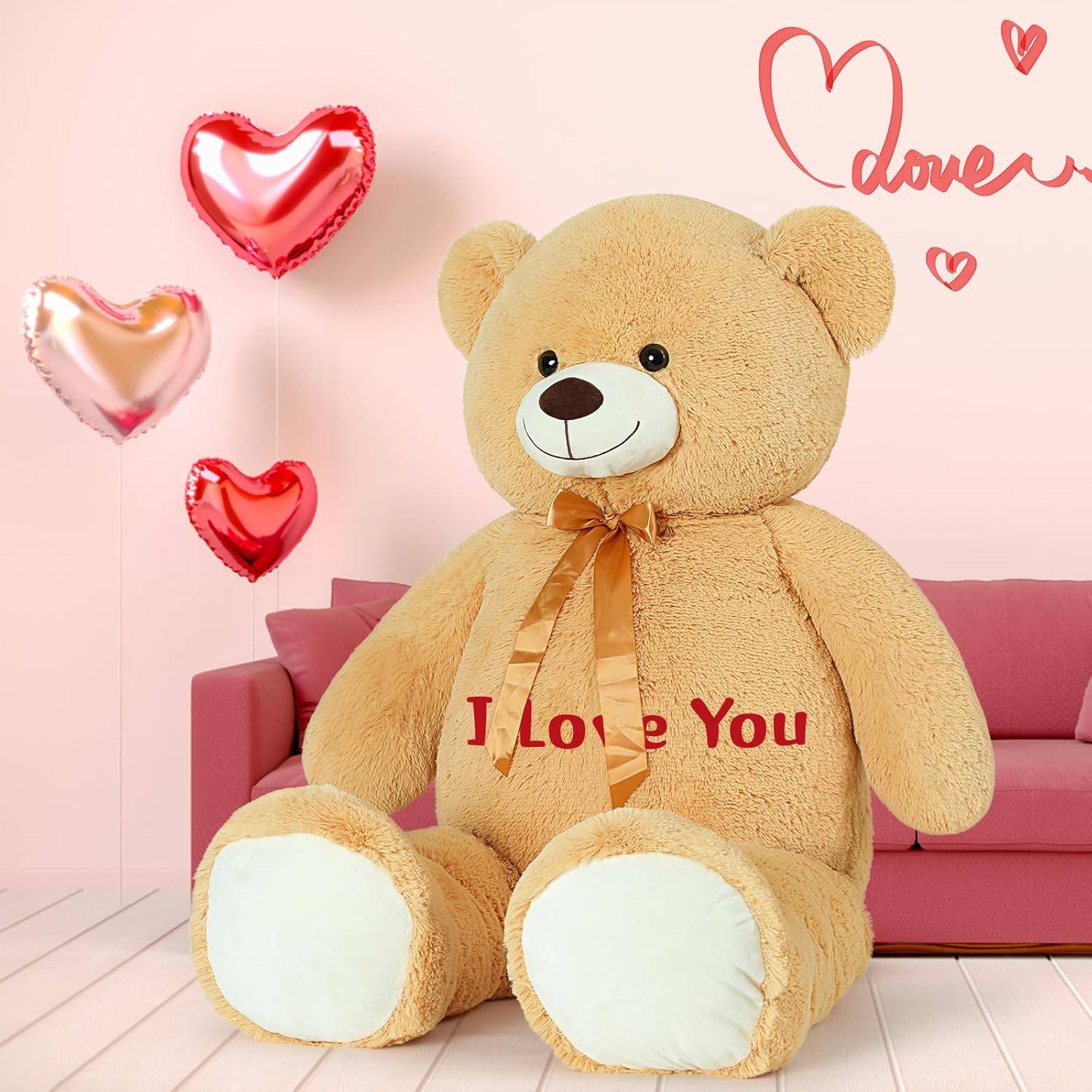 Custom Teddy Bear Plush Toy with Custom Text - Light Brown Customized Teddy Bear 51 Inches - Stuffed Animal Personalized Gift - Personalized Gift for Anniversary, Graduation, Christmas, Valentine's Day, Mother's Day, Baby Shower - Sweet Gift for Girlfriend, Boyfriend - Free Shipping 
