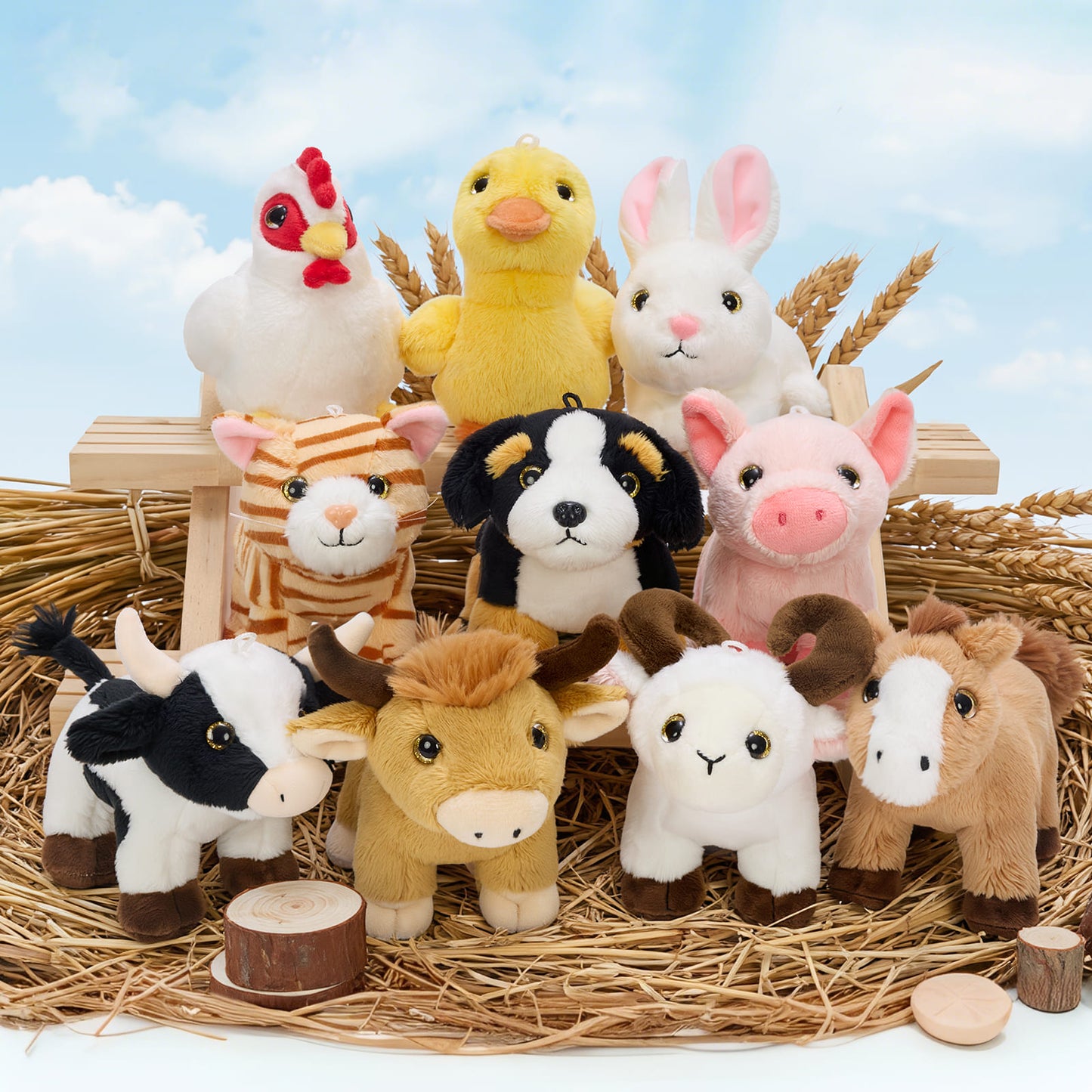 mini plush farm animals with portable carrier box cute stuffed toy set for kids boys girls educational play collection