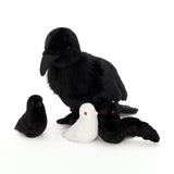 Realistic Crow Plush Toy Set with Three Squeaky Baby Crows