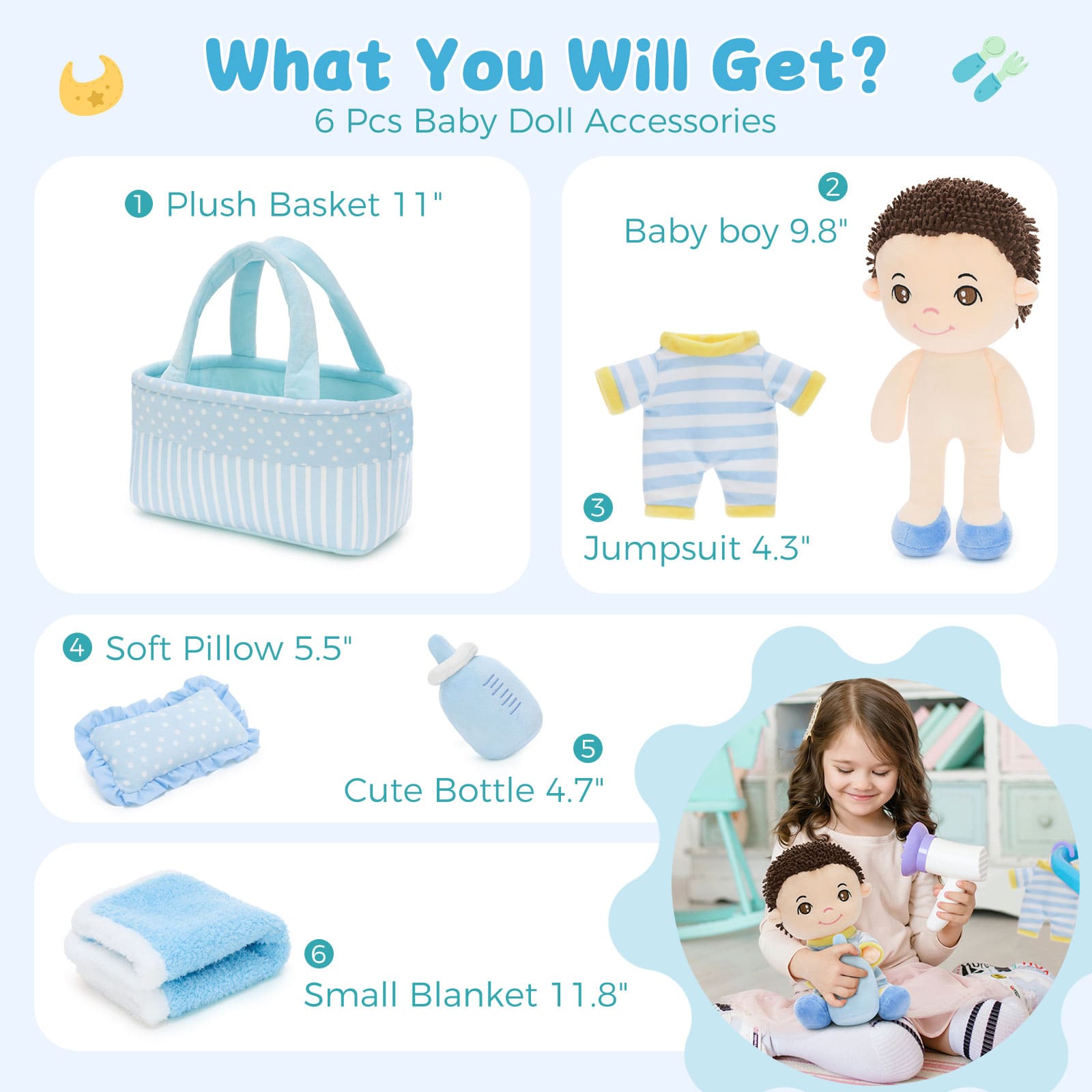 Soft Rag Doll Plush Toy with Accessories – Baby Doll Gift Set