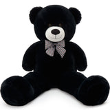 Black Teddy Bear Plush Toy with Plaid Bow Large Stuffed Animal
