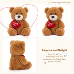 Stuffed Mocha Heart Bear – I Love You - Dark Brown Plush Bear Toy for Kids & Adults - Embroidered Heart Throw Pillow - Valentine's Day Teddy Bear Stuffed Animals - 12 Inch Teddy Bear Plush Toys - Teddy Bear with Hearts