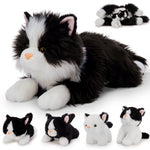 5 Pcs Cat Stuffed Animals Set, 20 inch Large Realistic Stuffed Cat with 4 Cute Kittens Baby, Soft Black and White Ragdoll Plush Pillow for Boys Girls