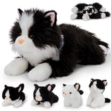 5 Pcs Cat Stuffed Animals Set, 20 inch Large Realistic Stuffed Cat with 4 Cute Kittens Baby, Soft Black and White Ragdoll Plush Pillow for Boys Girls
