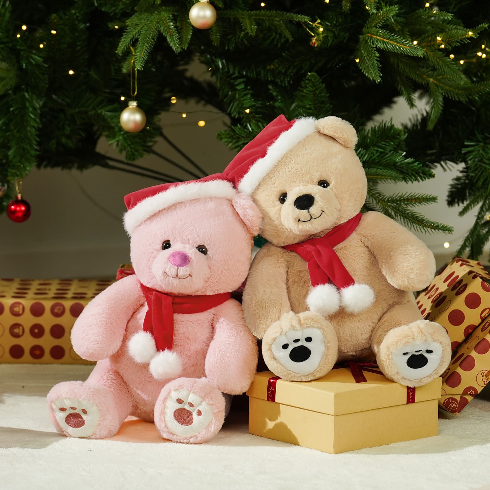 Christmas Teddy Bear Plush Toys, Brown/Pink, 14 Inches