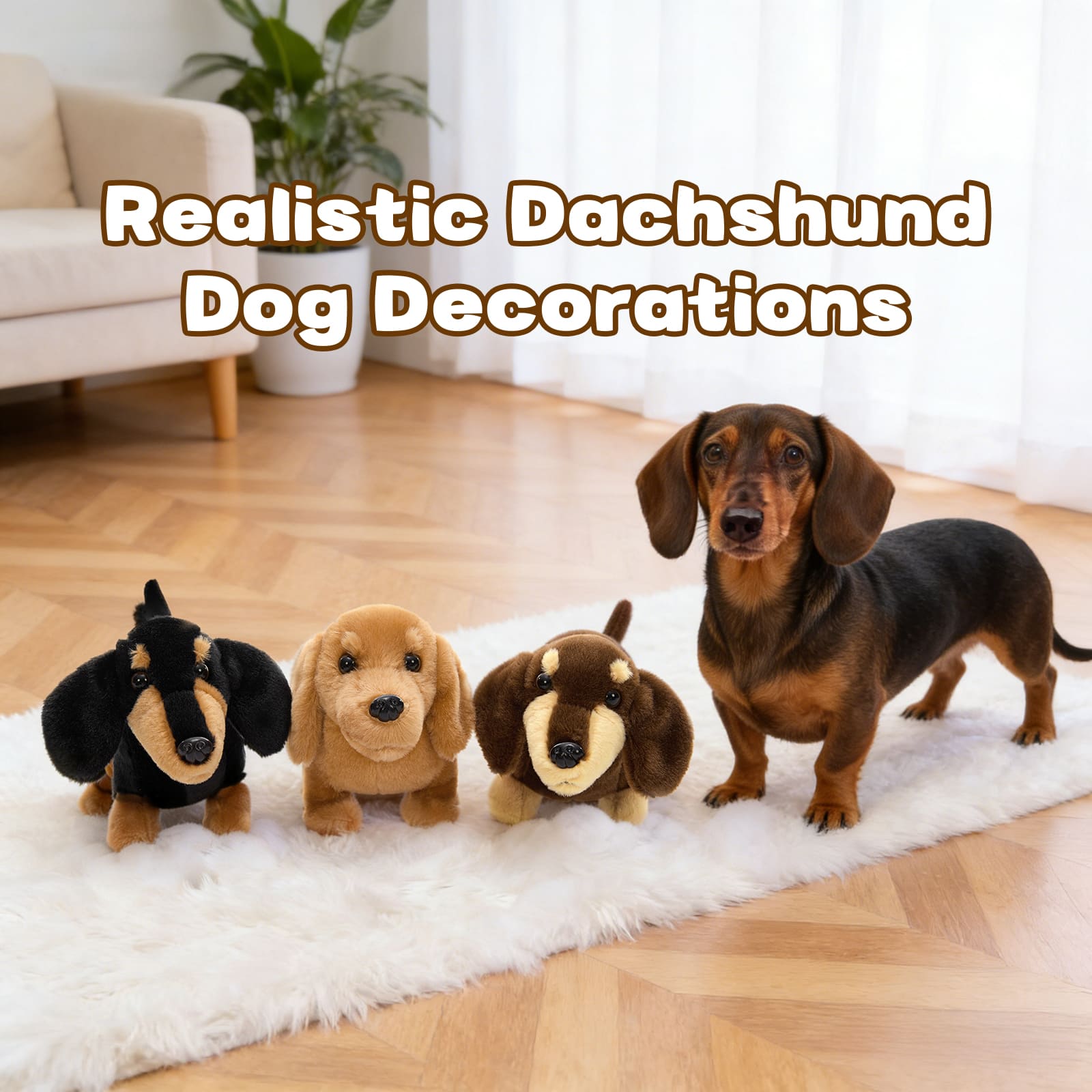 Three Dachshund Plush Toys Dog Stuffed Animals, 13 Inches